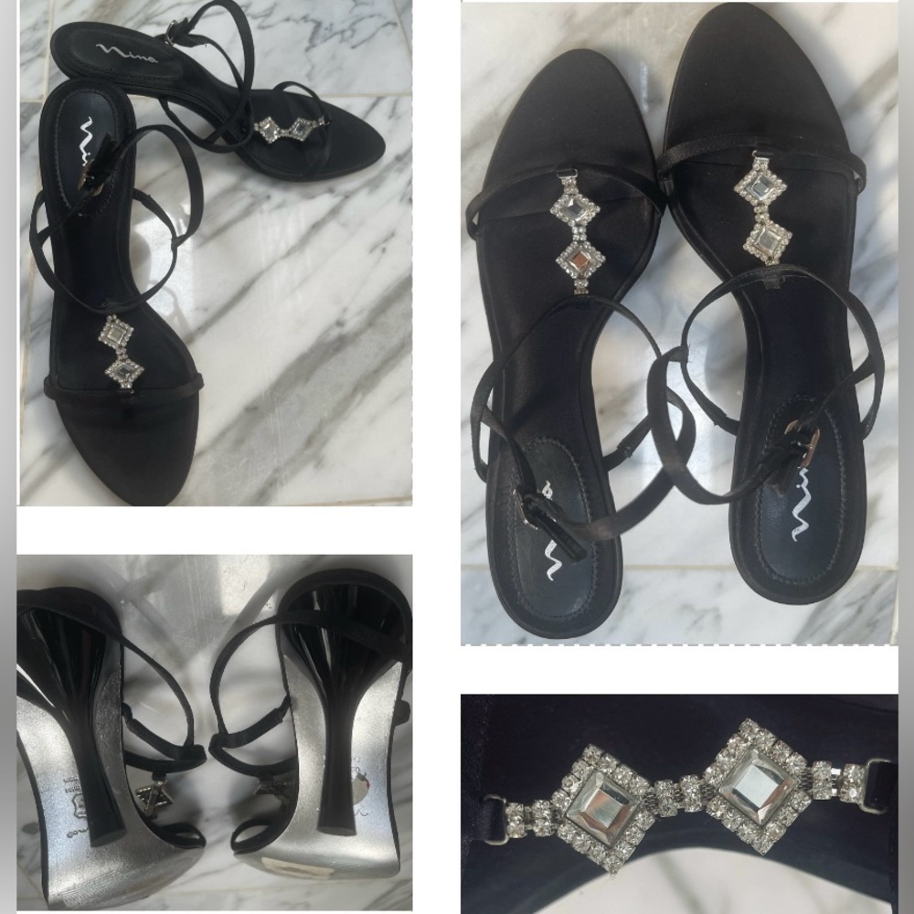 DRESSY EVENING STRAPPY RHINESTONE AND SATIN SHOES WITH LEATHER SOLES